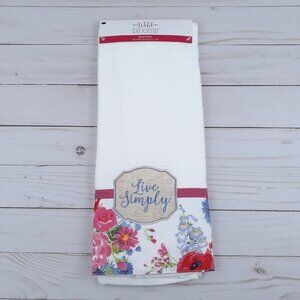 Hand Towel Live Simply Spring Floral Woven Burlap Applique